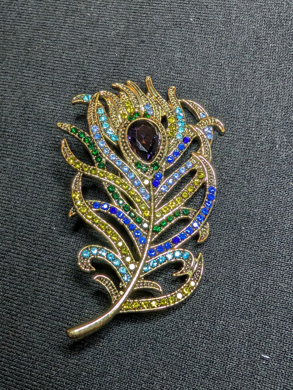 Multicolor Crystal Peacock Feather Brooch - Women Jewelry
